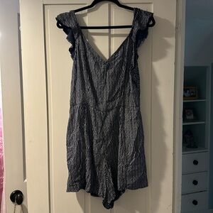 American Eagle romper navy white stripes size large